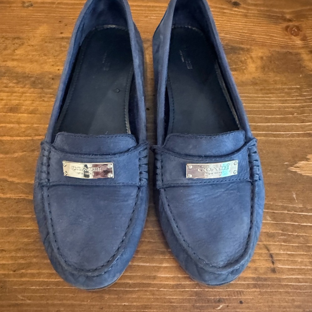 Coach Navy Loafers with Metallic Details